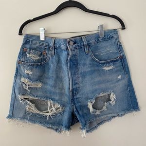 Levis 501 Distressed High-waisted Button-fly Denim Short